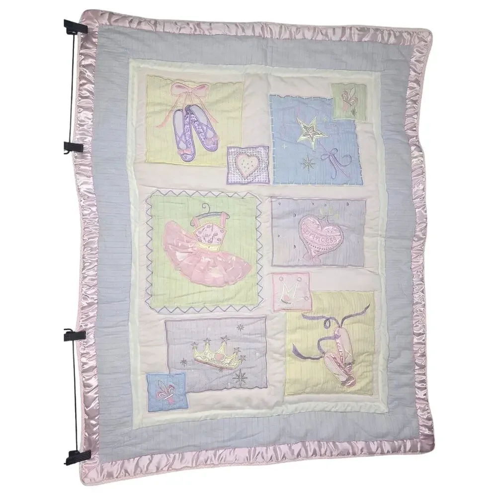 KIDSLINE VINTAGE PASTEL BALLERINA NURSERY QUILT 42X33 PRINCESS BALLET PATCHWORK